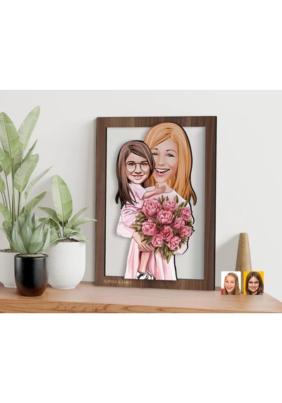 Bk Gift Kişiye Özel Anne Kız Karikatürlü 3d Ahşap Tablo-20, Anneye Hediye, Karikatürlü Tablo Kobitmeyen138367 Bk Gift