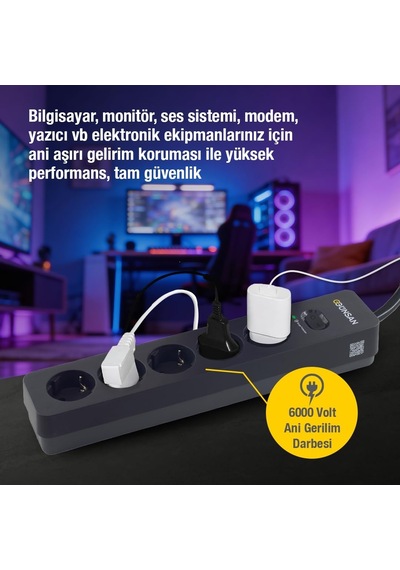 Günsan Siyah Beşli Akım Korumalı Çocuk Korumalı Grup Priz 1,5 Metre 5'li Diğer