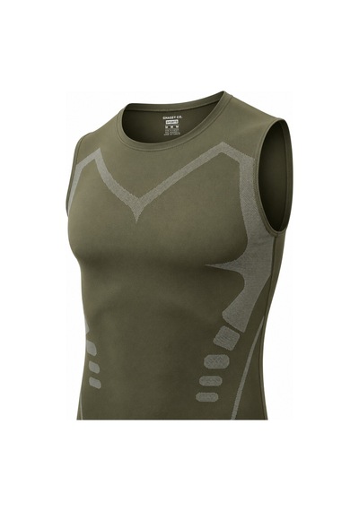 Ghassy Co. Erkek Fitness Hızlı Kuruma Nefes Alabilen Çapraz Daraltma Tipi Kolsuz Spor T-shirt Haki