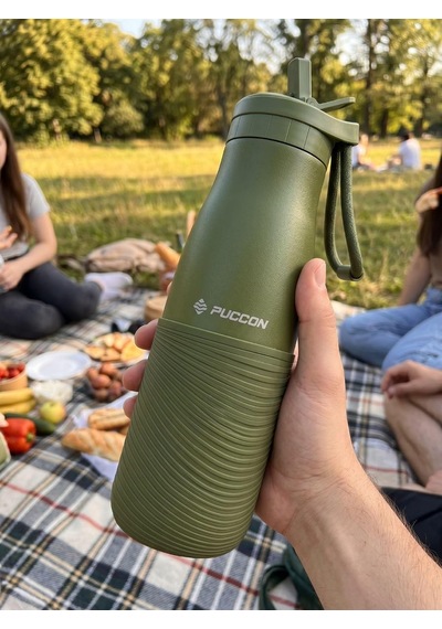 Haki 500 Ml Paslanmaz Çelik Termos - Silikon Kaplı Dalga Okul, Günlük, Kamp - 50022 Diğer