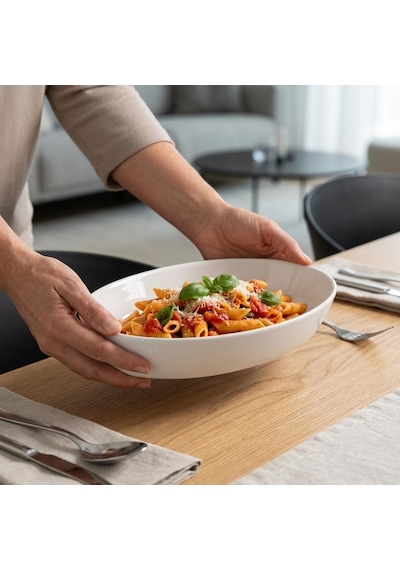 Porselen Büyük Kayık Tabak 28 17 Cm, Beyaz Oval Servis Ve Sunum Tabağı, Yükseltilmiş Kenarlı Makarna, Salata, Meze, Kahvaltılık Ve Ana Yemek Tabağı, 1 Adet Çok Renkli