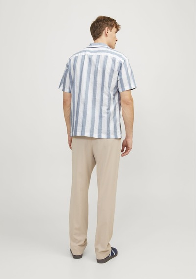 Jack & Jones Erkek Keten Karisimli Çizgili Gömlek - Ccsummer 12251116 Captains Blue Mavi