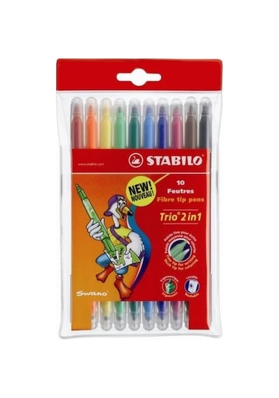 Stabilo Trio 2in1 Keçeli Kalem 10'lu Paket Çocuklar İçin Renkli Ve Yıkanabilir