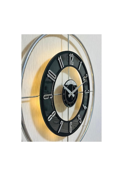 Pey Aksesuar Metal Camlı Duvar Saati Krom Toz Boya 60x80cm Büyük Boy Işıklı Gerçek Cam Duvar Saati Modern Tasarım M61-kromgrı-şeffaf-siyah-gümüş