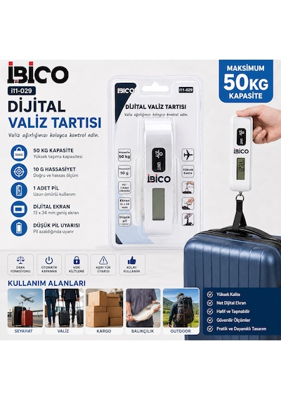 Lunaev Valiz Model Dijital Valiz Terazi Tartı Kantar Pilli Max - 50 Kg Hasassiyet - 10 G İ11 - 029