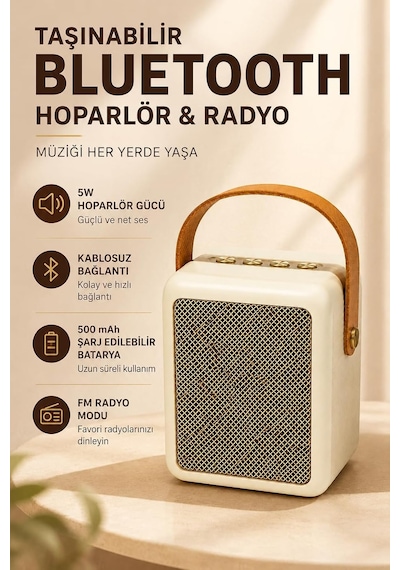 5w 52 Mm Taşınabilir Kablosuz Hoparlör 500 Mah Fm Usb Gts2201 Açık Bej