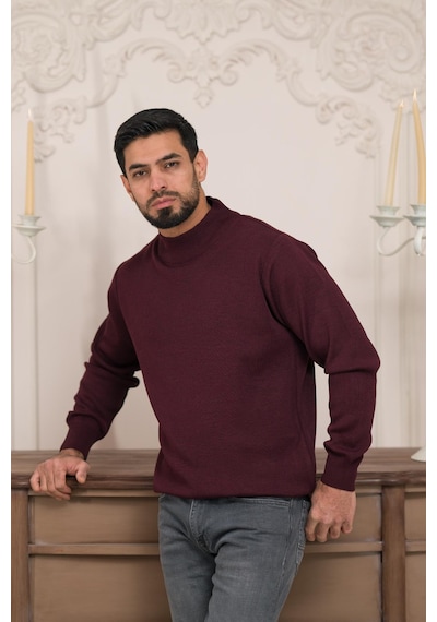 Woolen World Balıkçı Yaka Kalın Yünlü Erkek Triko Kazak Bordo