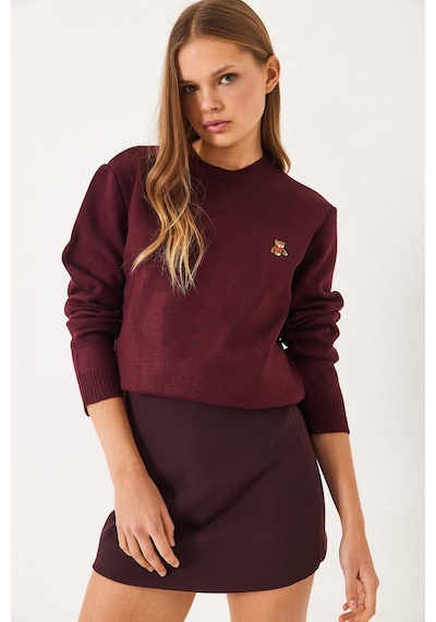 Shade Kadınteddy Nakışlı Basic Kazak 20247602 - Bordo