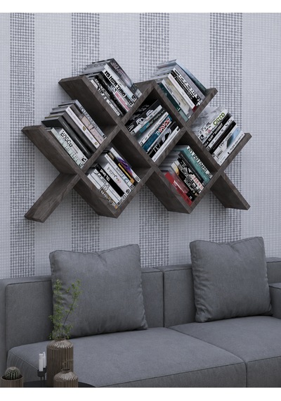 Çapraz Kitaplık Mdf Gri