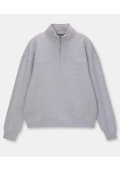 Velmora Fashion Kadın 3 İplik Pamuklu Oversize Yarım Fermuarlı Yakalı Basic Sweatshirt - Gri