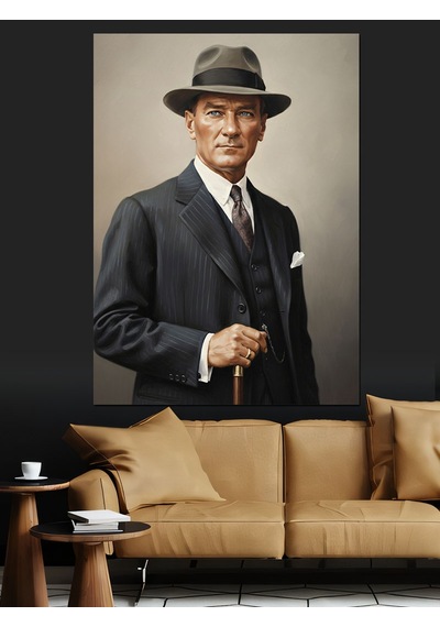 Şapkalı Mustafa Kemal Atatürk Dekoratif Kanvas - Mdf Ahşap Tablo