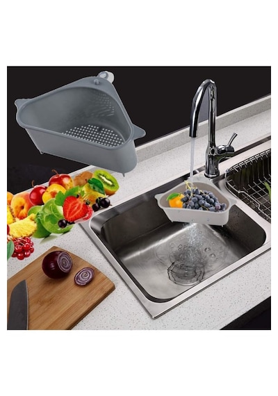 Rotanev Lavabo İçi Üçgen Filtre Sepeti Sebze Meyve Mutfak Süzgeci Çay Süzgeci Vantuzlu Lavabo Süzgeç