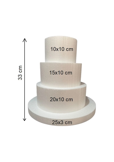 Strafor 3 Katlı Maket Pasta 10x10-15x10-20x10 Cm Tabanlık 25x3 Cm 0