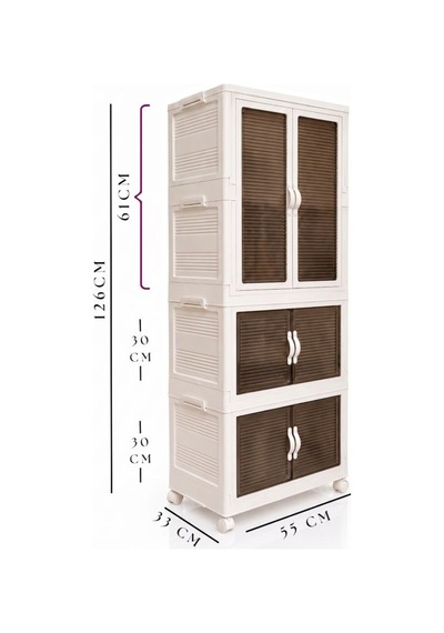 Modüler 3 Katlı Tekerlekli Gardırop & Çok Amaçlı Düzenleyici Dolap - 220 Lt Beyaz Beyaz