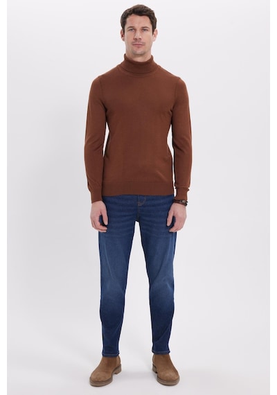 Tudors Slim Fit Tam Boğazlı Yaka Düz Yün Kahverengi Erkek Triko Kazak-39415 Kahverengi