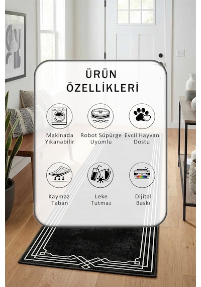Ehl-58 Yıkanabilir Yolluk Siyah