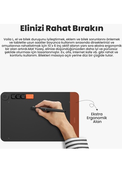 Veikk VO1060 V2 10x6" 16384Levels 5080 LPI Grafik Tablet+Kalem