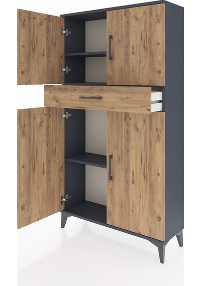 Arges Dolap 3 Raflı Tek Çekmeceli 4 Kapaklı 88x30x163 Antrasit-çam Antrasit