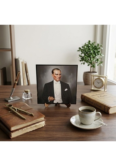 Atatürk Masaüstü Ahşap Tablo - Kabartmalı Baskı Şık Hediyelik 16x16 Cm No 1 3 Parça