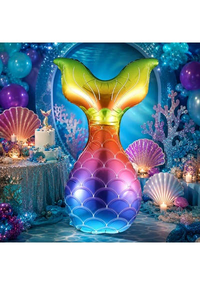 Folyo Balon Deniz Kızı Kuyruğu Rengarenk 36 İnç Mermaid Parti Süsü Dekor Balon Çok Renkli