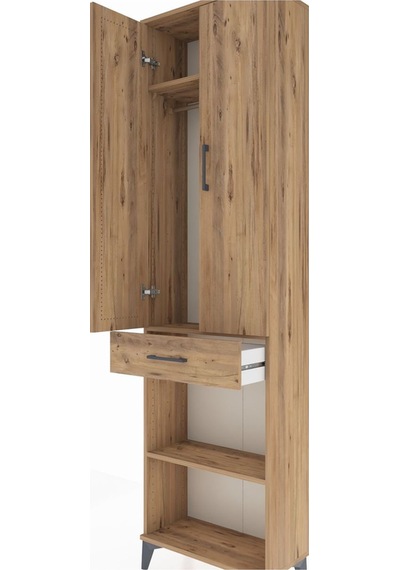 Arges Dolap 3 Raflı Tek Çekmeceli Tek Askılı 60x30x221 Çam-çam Çam