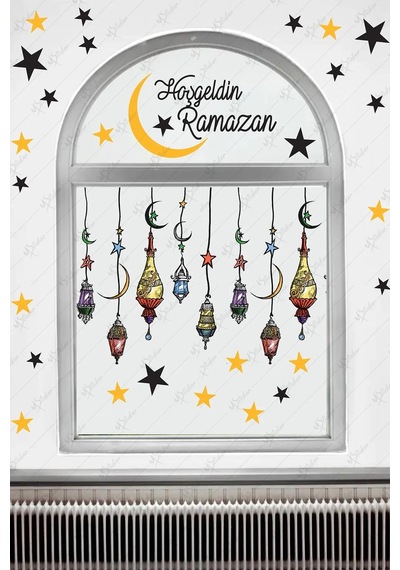 Hoşgeldin Ramazan Cam Duvar Sticker Seti - Ramazan Kutlama Çocuk Stickerı - Bayram Süsü Çok Renkli