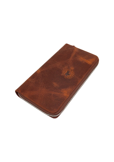 Westpolo Hakiki Eskitme Deri Telefon, Kağıt Para, Bozuk Para Ve Kart Bölmeli Unisex Cüzdan - G2 Taba Taba