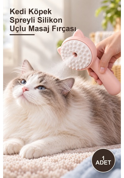 1 Adet Kedi Köpek Spreyli Silikon Uçlu Masaj Fırçası