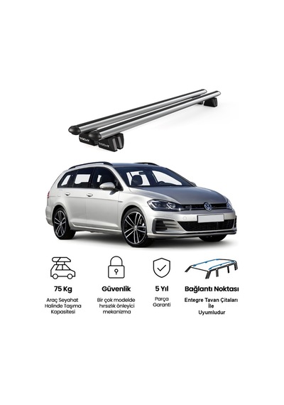 Pençe Volkswagen Golf Alltrack 2015 Ve Sonrası Uyumlu Gri Ara Atkı Port Bagaj Tavan Barı
