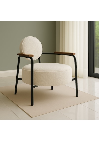Azra Mobilya Venüs Metal Ayaklı Modern Berjer Koltuk - Soft Kumaşlı, Renk Seçenekli, 60x60 Cm - Krem Ekru