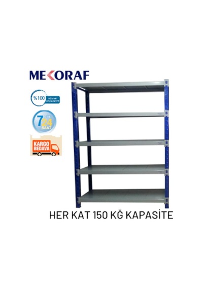 Mekoraf Depo Raf 5 Katlı 2 Metre Boy 60 Cm Derinlik 165Cm En Mavi