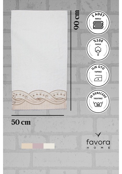 %100 Pamuk Fiyonk Güpürlü Çeyizlik 2'li Havlu 50x90 - Vizon Vizon