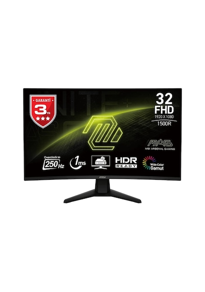 MSI MAG 32C6X 31.5" 250 Hz 1 Ms Full HD Adaptive Sync VA Kavisli Oyuncu Monitör