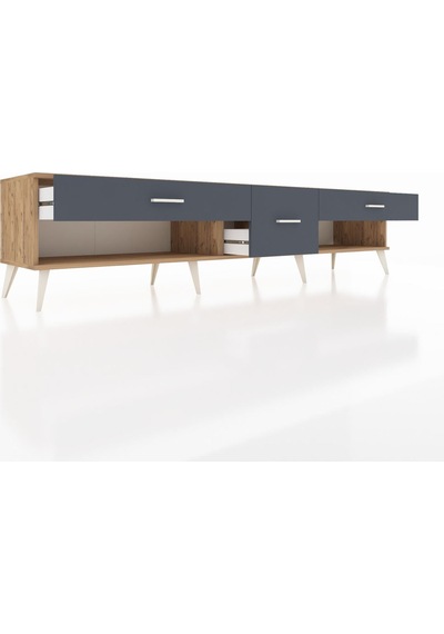 Hyperion Tv Ünitesi 3 Çekmeceli 220x44x51 Çam-antrasit Antrasıt/antrasıt - Atlas Çam Hyperion Tv Ünitesi 3 Çekmeceli 220x44x51 Çam-antrasit Antrasıt/antrasıt - Atlas Çam