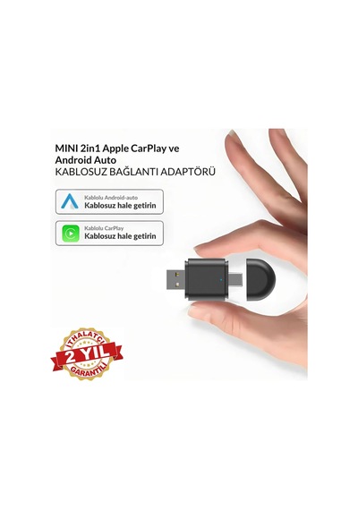 Carplay Usb Ve Type-c 2in1 Araç Multimedya Adaptörü Yeni Tasarım Mini Kablosuz İos Android Uyumlu