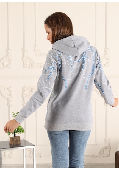 Espoirplus Gri Renk Şimşek Baskılı Unisex Sweatshirt Gri
