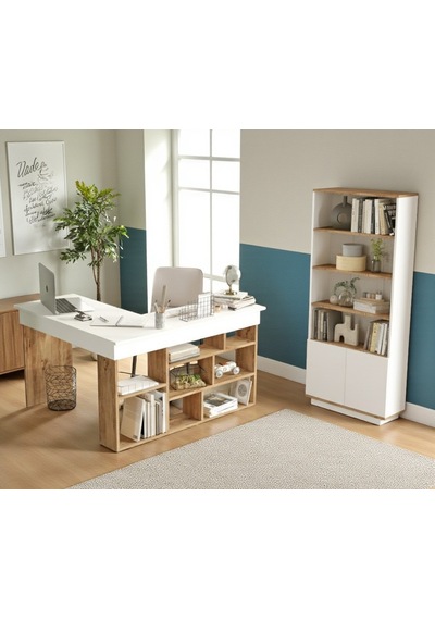 Robin Home Çalışma Masası + Kitaplık 2'li Set Çam- Beyaz Beyaz