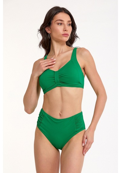 Argento Kadın Yeşil Düz Renk Yüksek Bel İnce Kaplı Yüksek Bel Bikini Takımı Yeşil