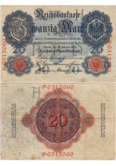 Almanya İmparatorluğu 20 Mark 1914 Çok Çok Temiz.