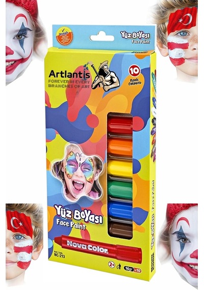 Yüz Boyası 10 Renk 1 Paket Face Paint Çevirmeli Yüz Kalemi Kolay Temizlenen Canlı Renkler Çok Renkli