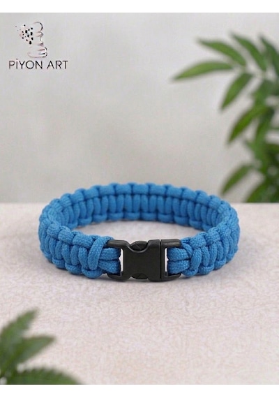 Piyonart El Yapımı Mavi Paracord Paraşüt İpi Unisex Bileklik Klipsli Outdoor Survival Takı L Beden
