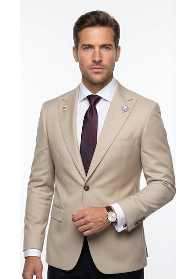 Plus Scorpion Erkek Blazer Ceket Twill Puntolu Kırlangıç Yaka 2 Düğmeli Çift Yırtmaçlı Slim Fit Taş Plus Scorpion Erkek Blazer Ceket Twill Puntolu Kırlangıç Yaka 2 Düğmeli Çift Yırtmaçlı Slim Fit Taş