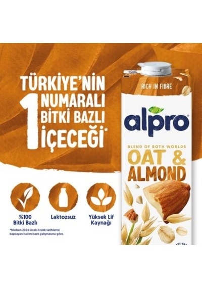 Vegan Ve Laktozsuz 1 L Bademli Yulaf Sütü