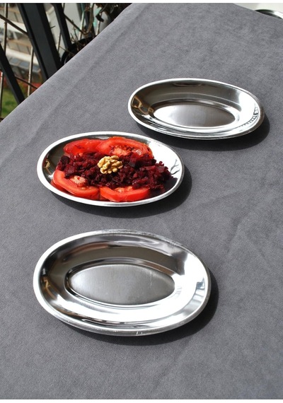 3'lü Paslanmaz Çelik Kayık Tabak Sunum Meze Tabağı 18 X 11 Cm - Düz Çok Renkli