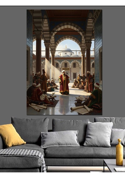 Osmanlı Camii Avlusu Ve Cemaat Dekoratif Kanvas - Mdf Ahşap Tablo