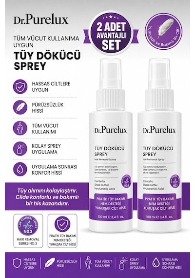 Hassas Ciltlere Uygun Tüy Dökücü Sprey Pürüzsüz Ve Yumuşak Cilt Tüm Vücut Kullanıma Uygun 2 X 10