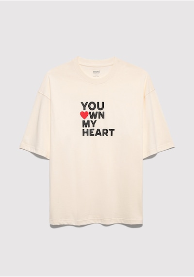 Mavi - You Own My Heart Baskılı Ekru Tişört 0613253-83043 Beyaz