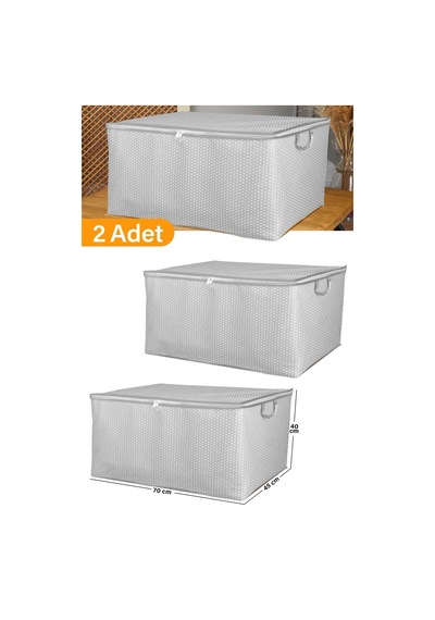 2 Adet - Maxi Boy Gri Benekli Yastık / Battaniye Hurcu - 70x45x40 Cm Polipropilen 75 X 45 Gri Diğer