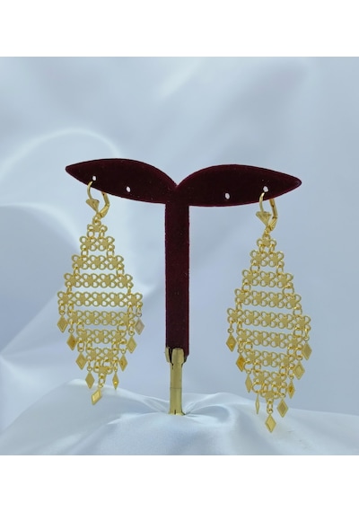 Yeni Sezon Paslanmaz Çelik Baklava Desenli Berivan Altın Kaplama Küpe 10 Cm. Gold
