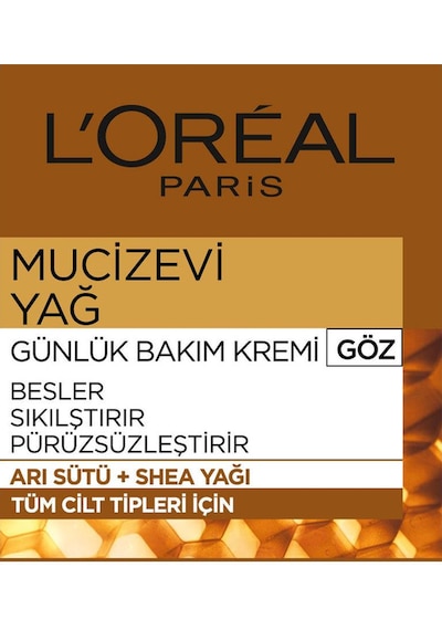 L'Oreal Paris Mucizevi Yağ Arı Sütü ve Shea Yağı Özlü Göz Çevresi Bakım Kremi 15 ML